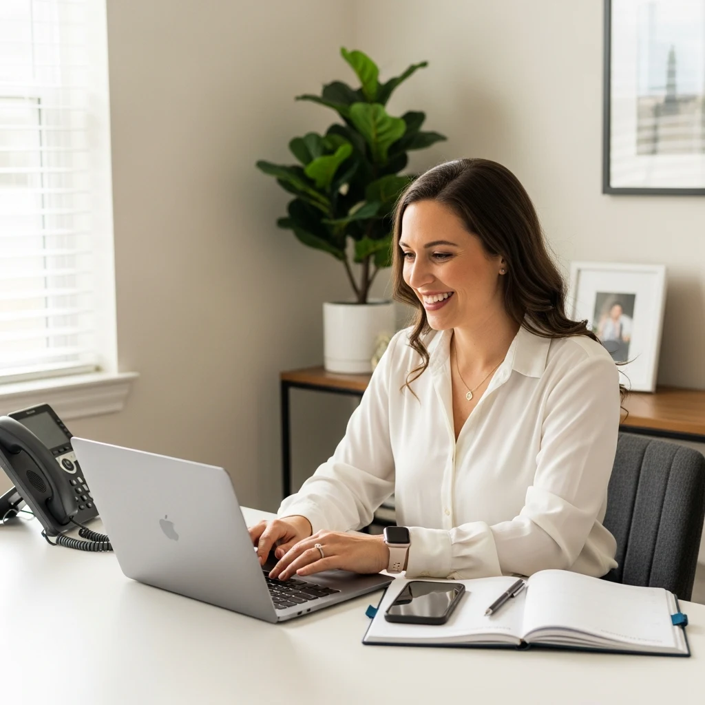 AI chatbot integrated with calendar, CRM, and mobile tools on a Cumming GA business owner's desk for seamless lead and appointment management