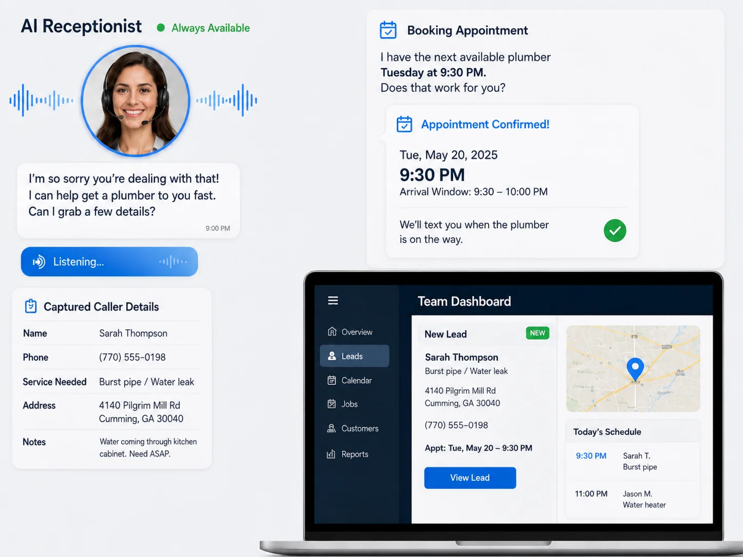 AI receptionist handling calls for a business in Cumming, GA