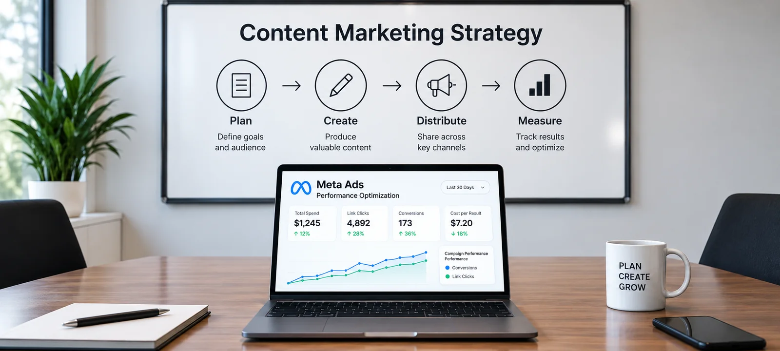 Content marketing strategist drafting blog and website content for a Cumming GA business