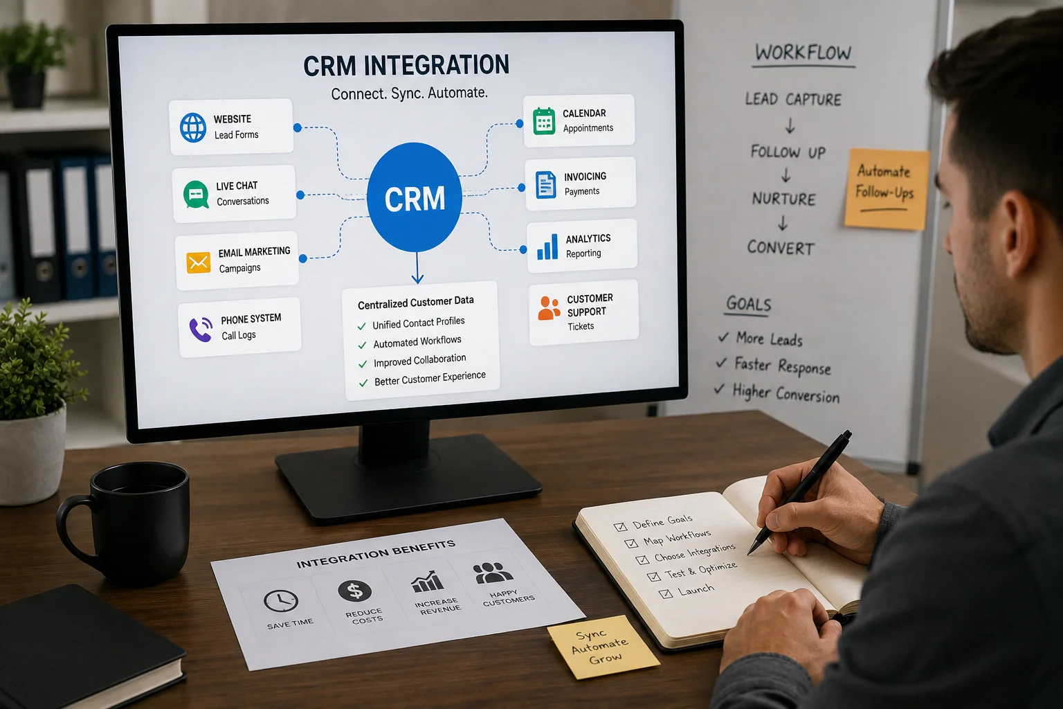 CRM integration dashboard unifying customer records for a Cumming GA business