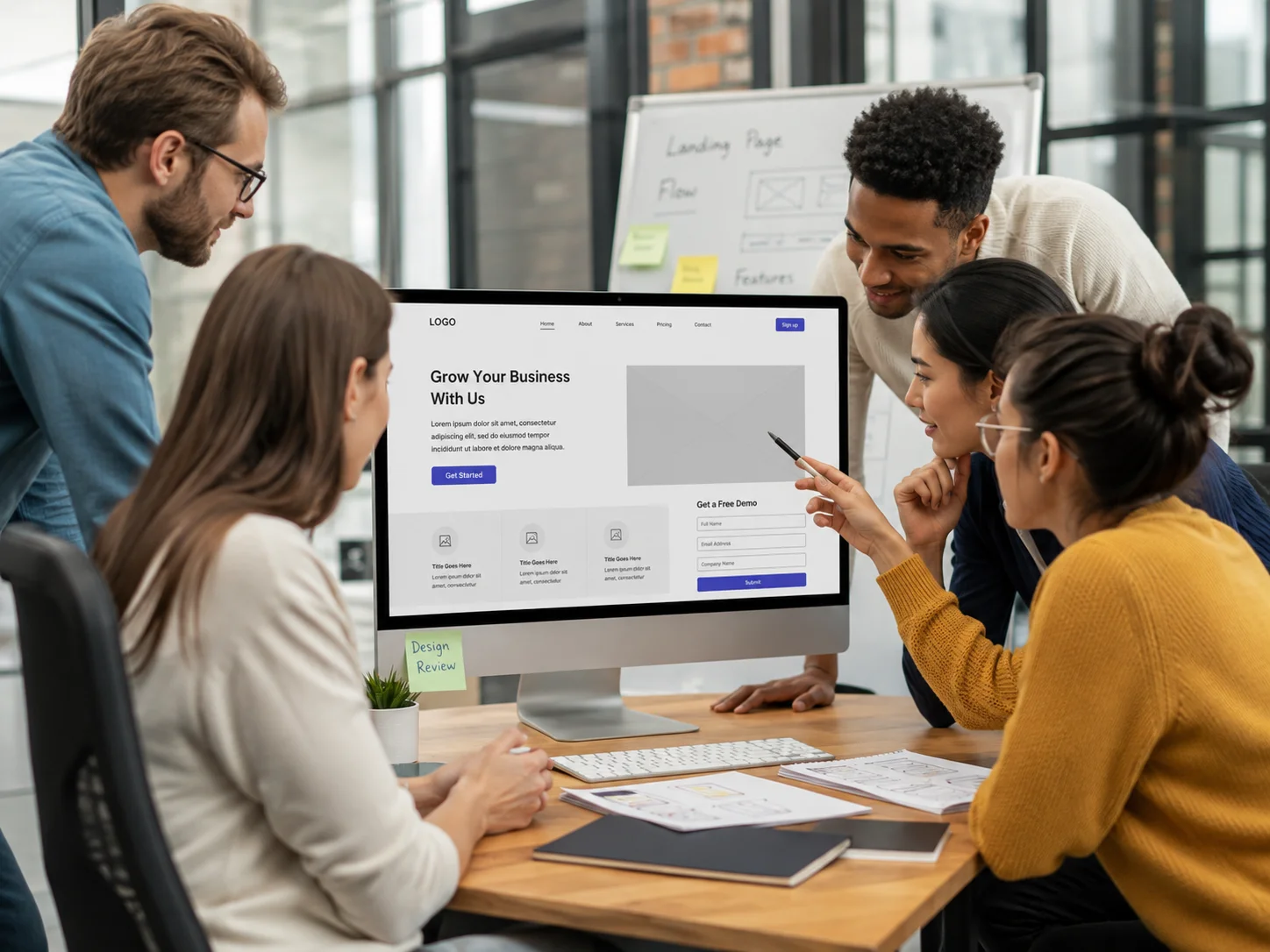 Designer building a high converting landing page for a Cumming GA business