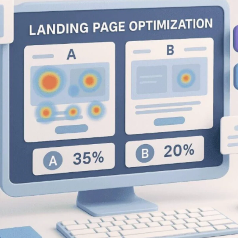 A B testing heatmap analysis of two landing page variants showing conversion rate differences for a Cumming GA business