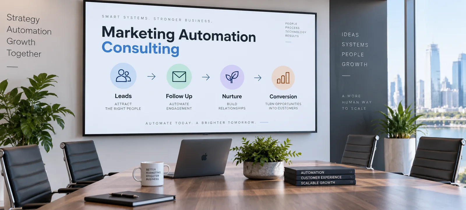 Marketing automation consultant meeting with a Cumming GA business owner to plan automated workflows